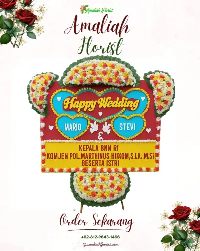 Karangan Papan Bunga Pernikahan di Kupu